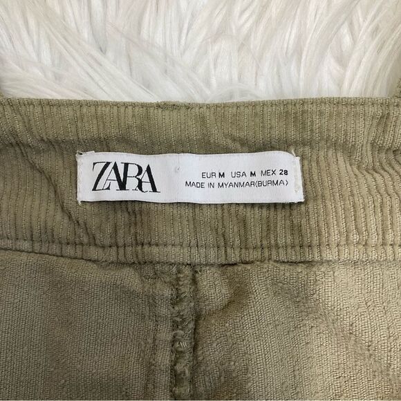 ZARA khaki corduroy pinafore midi cotton overall dress M - Picture 10 of 15